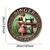 Vintage-7.8 Inch Wood Singer Sewing Machine Sign Plaque - Distinctive Iron Wall Decoration with Retro Aesthetic, Simple and Stylish Toilet Door Hangin