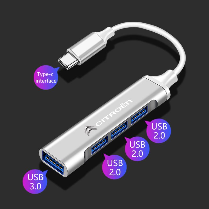 4 Ports USB 3.0 HUB TYPE-C Multi High Data Transmission Car Adapter For Citroen C1 C2 C3 C4 C5 X7 Berlingo Xsara C8 C4L DS3 DS6 anw123