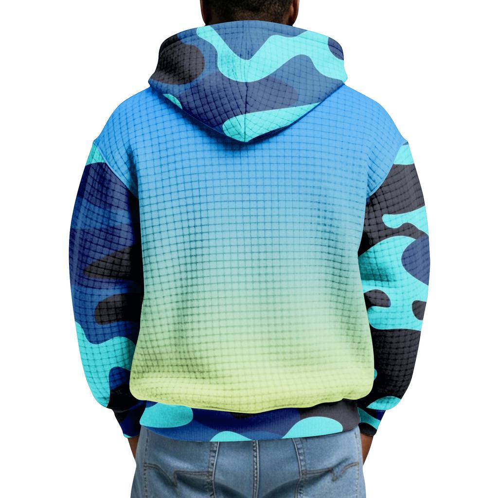 Мужской худи-пуловер в клетку с капюшоном на молнии до середины, со шнурком и принтом, повседневная спортивная толстовка