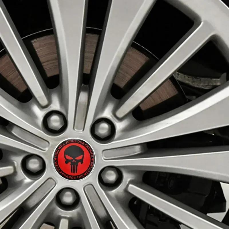 Car Decor 56mm 4pcs Skull Logo Car Wheel Center Hub Cap Aluminium Sticker For Universal Cars Styling Accessories FF4