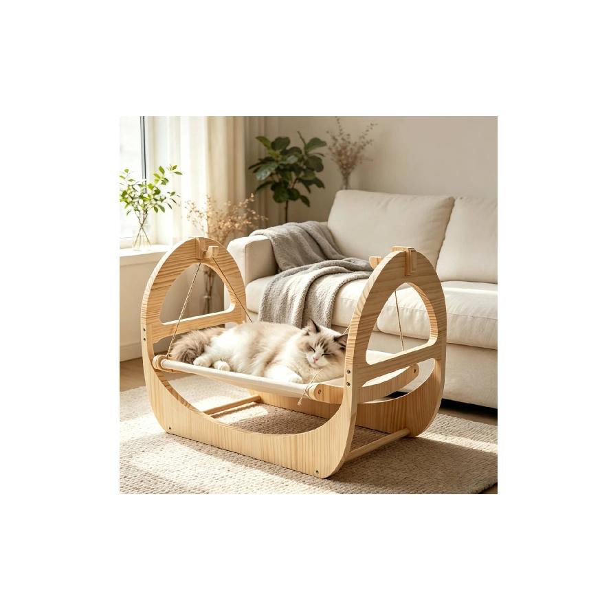 Wooden Feline Swing Bed Curved Frame Suspended Feline Sling Bed Rounded Corners