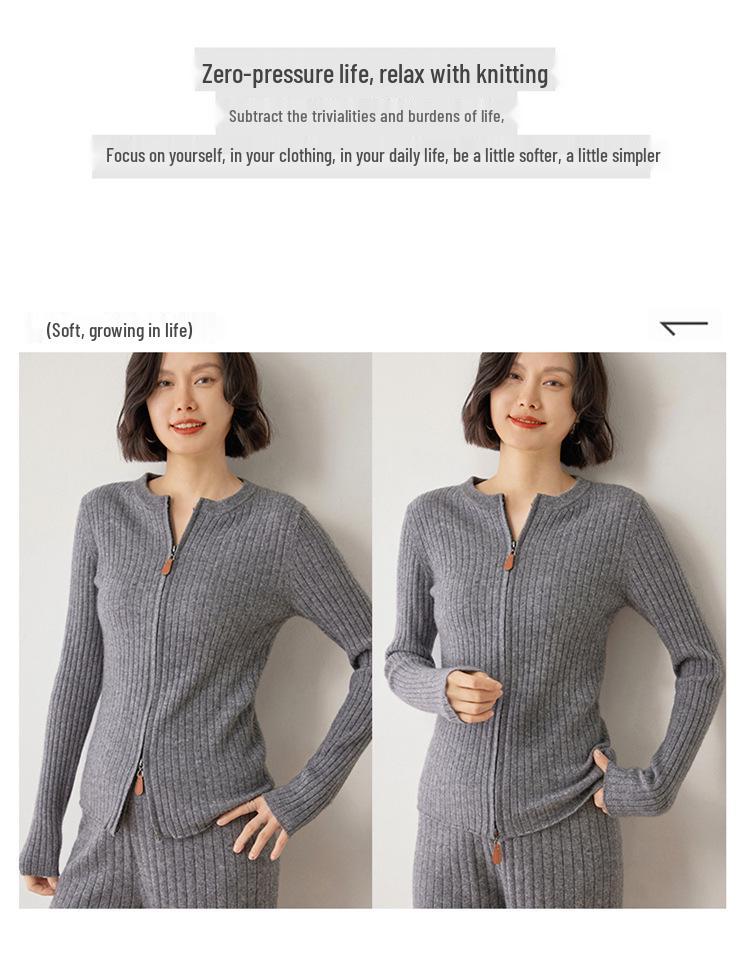 New Women's Autumn-Winter Cashmere Knit Cardigan with Double Zipper - Slimming, Warm, Fashionable & Versatile