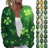 Women's Fashion St. Patrick Print Long Sleeve Knit Cardigan Button Jacket
