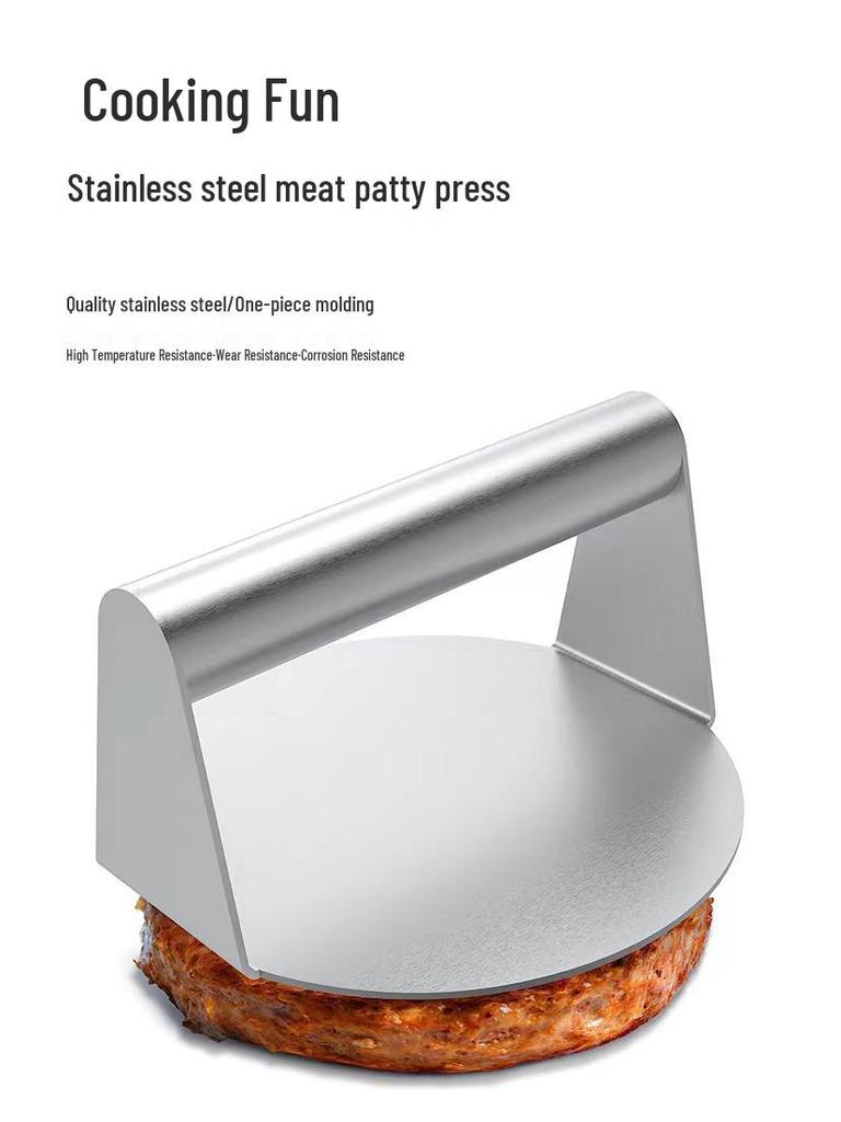Stainless Steel Square Patty & Steak Press - Manual Teppanyaki & Hamburger Tool