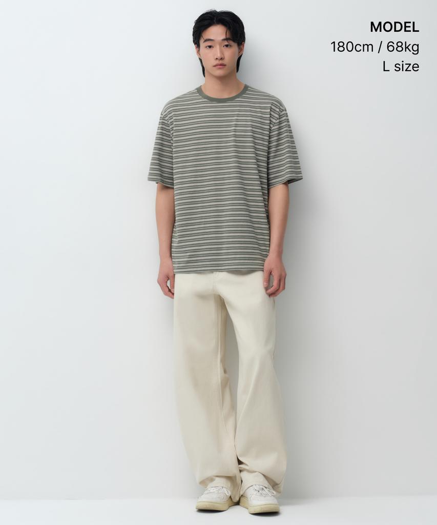 MUSINSA STANDARD Multi-Stripe Relaxed T-Shirt 5 [Olive]