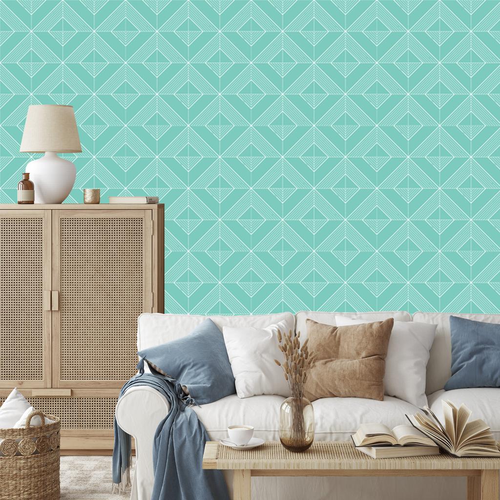 Geometric rhombus wallpaper mint and teal for living room and bedroom 50x1000