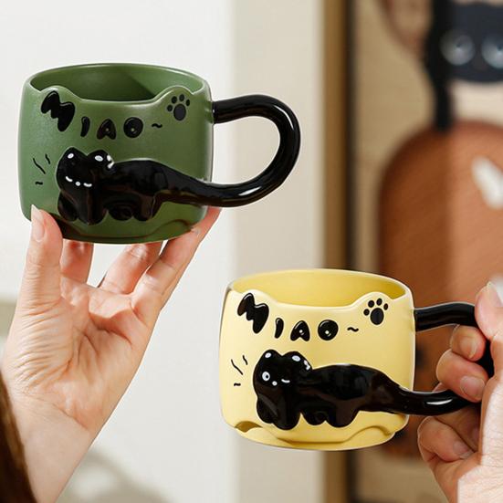 Кружки для кофе с изображением кошек, емкостью 380 мл. Милые чашки с изображением кошек, керамические чашки для чая, экономящие место, подарок для любителей и коллекционеров кошек.