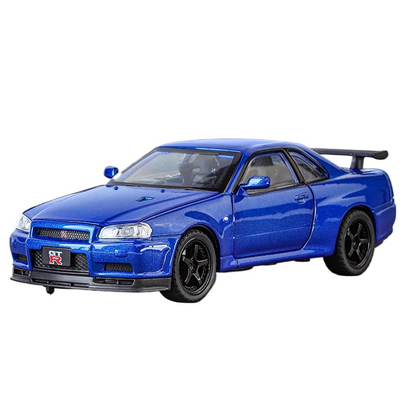 1/32 Nissan GTR R34 Skyline Суперкар Сплав Металл Литье под давлением Модель Автомобиля Звук и Свет Праздничный Подарок Парню Коллекция Хобби Украшения