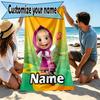Custom Name Personalized Masha and The Bear Print Beach Towel, for Trip Camping Beach Party Home Decor, Birthday Gift for Family & Friends