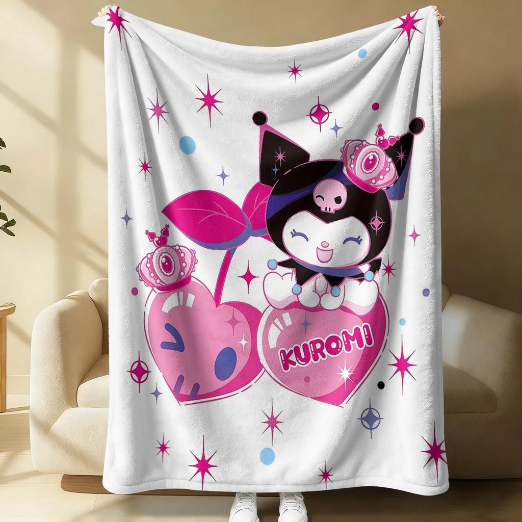 Kuromi Purple Polka Dot Flannel Blanket Soft Warm Throw Japanese Anime Camping Office Bedroom School Nap Blanket Summer Quilt
