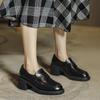 Autumn Retro Round-Toe Black Leather Slip-On Loafers with Thick Heels for Women