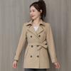 Women's Jacket  Spring Long Sleeves Stand Collar Casual Windbreaker Female Double-breasted With Belt Outerwear