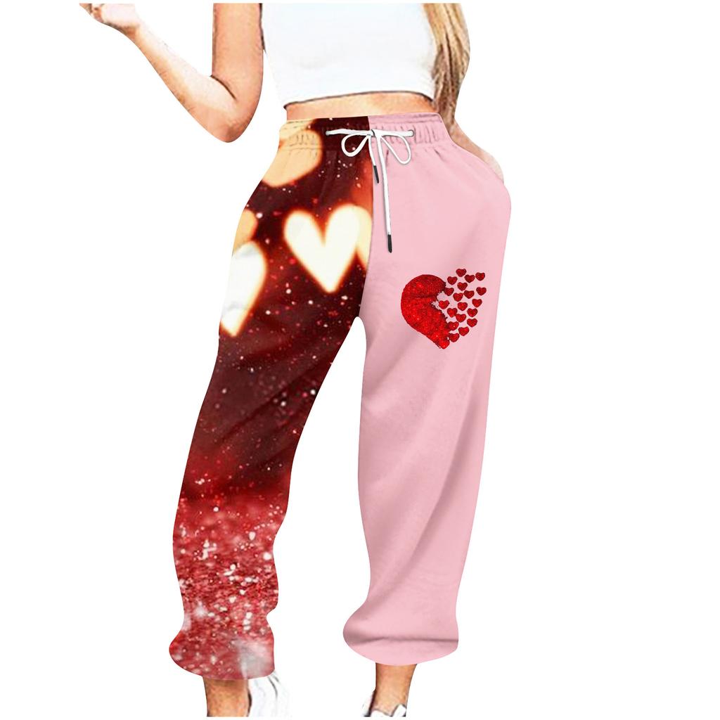 Женские повседневные модные повседневные брюки с принтом на День святого Валентина Брюки с завязками на шнурке