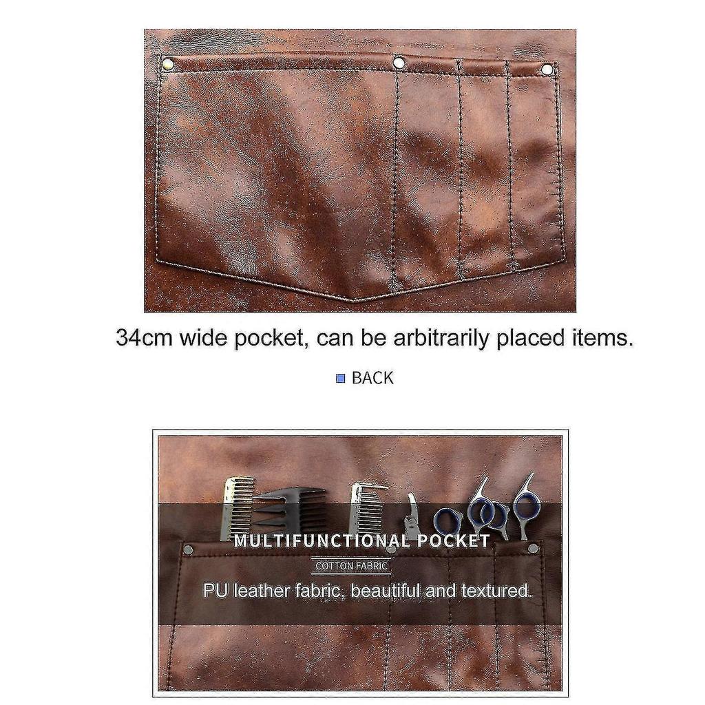 Chef Apron For Men Women Waterproof Leather Apron With Pockets Cross-back Straps For Kitchen Bbq Cooking Barber Barista Apron Handworking