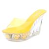 Модные летние сандалии, танкетки, 10 см, для ночных клубов, на высоком каблуке, с цветами, женская обувь, для подиума, обувь для танцев на пилоне, хрустальная подошва
