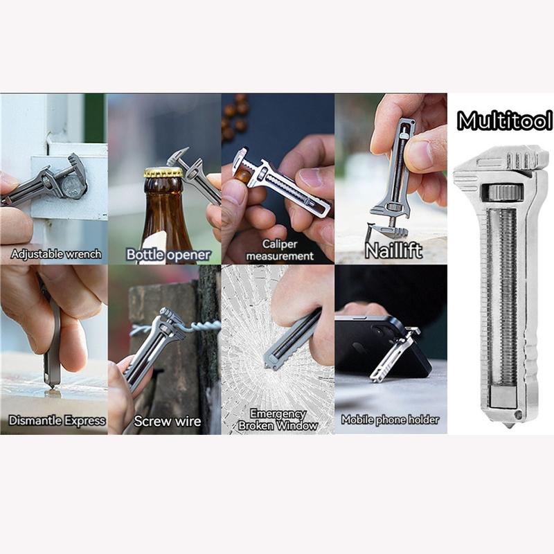 Мини-карманный гаечный ключ, портативный гаечный ключ, инструменты для кемпинга на открытом воздухе, многофункциональный гаечный ключ, сочетающий в себе открывалку для бутылок, вольфрамовую атакующую головку и гвоздодер