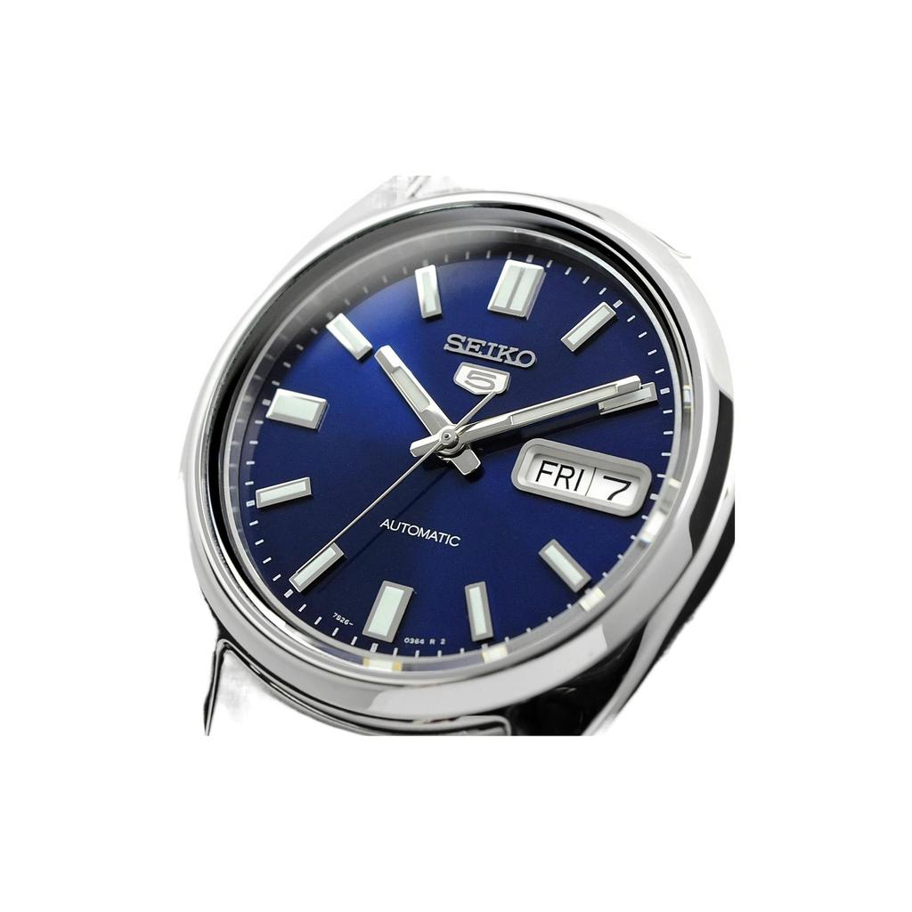 Seiko 5 Серия Прозрачная задняя крышка Светящиеся Водонепроницаемые Автоматические Механический механизм Стальной ремешок Мужские часы Синие SNXS77