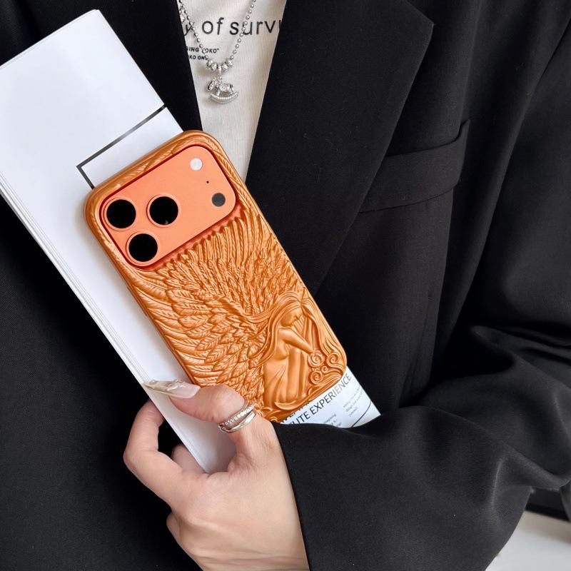 Trendy Frosted 3D Angel Wings Phone Case for iPhone 17/16/15/14/13 Pro Max