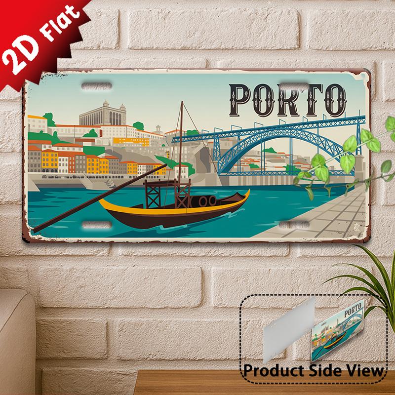 D Flatpc Vintage Metal SignDecorative Only Outdoor Plaque Wall Decor Porto Bridge River View Aluminum SignIdeal for Home