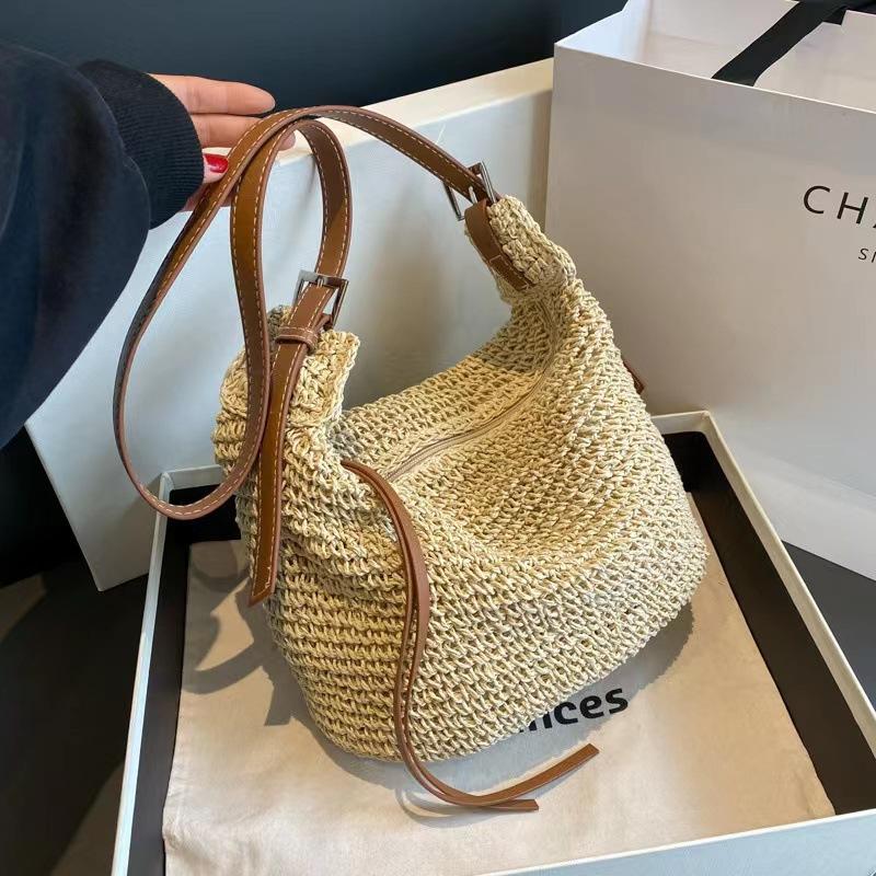 Large Capacity Straw Bag Summer Bucket Hand-woven Tote Luxury Design Women's Handbag Bohemian Style Shoulder Crossbody Bags