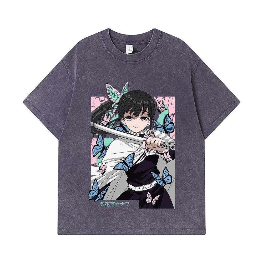 275 GSM Washed T-shirts 100% Cotton Demon Slayer V98 Kanao Print Unisex Heavy Cotton T Shirt