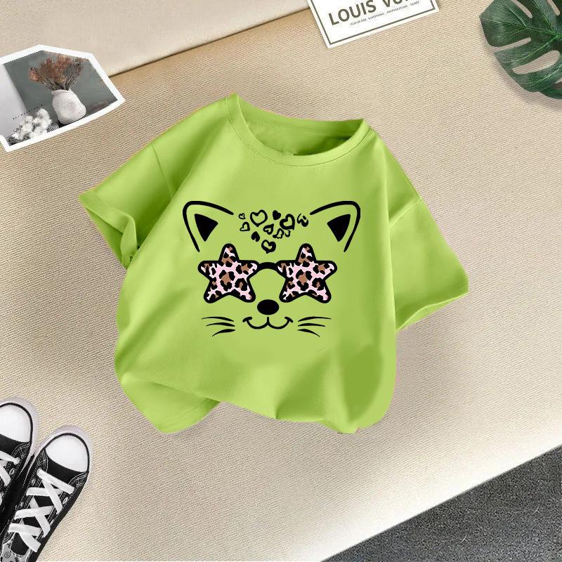 Children's Casual Short-sleeved T-shirt - Summer Girls' Cute Cat T-shirt
