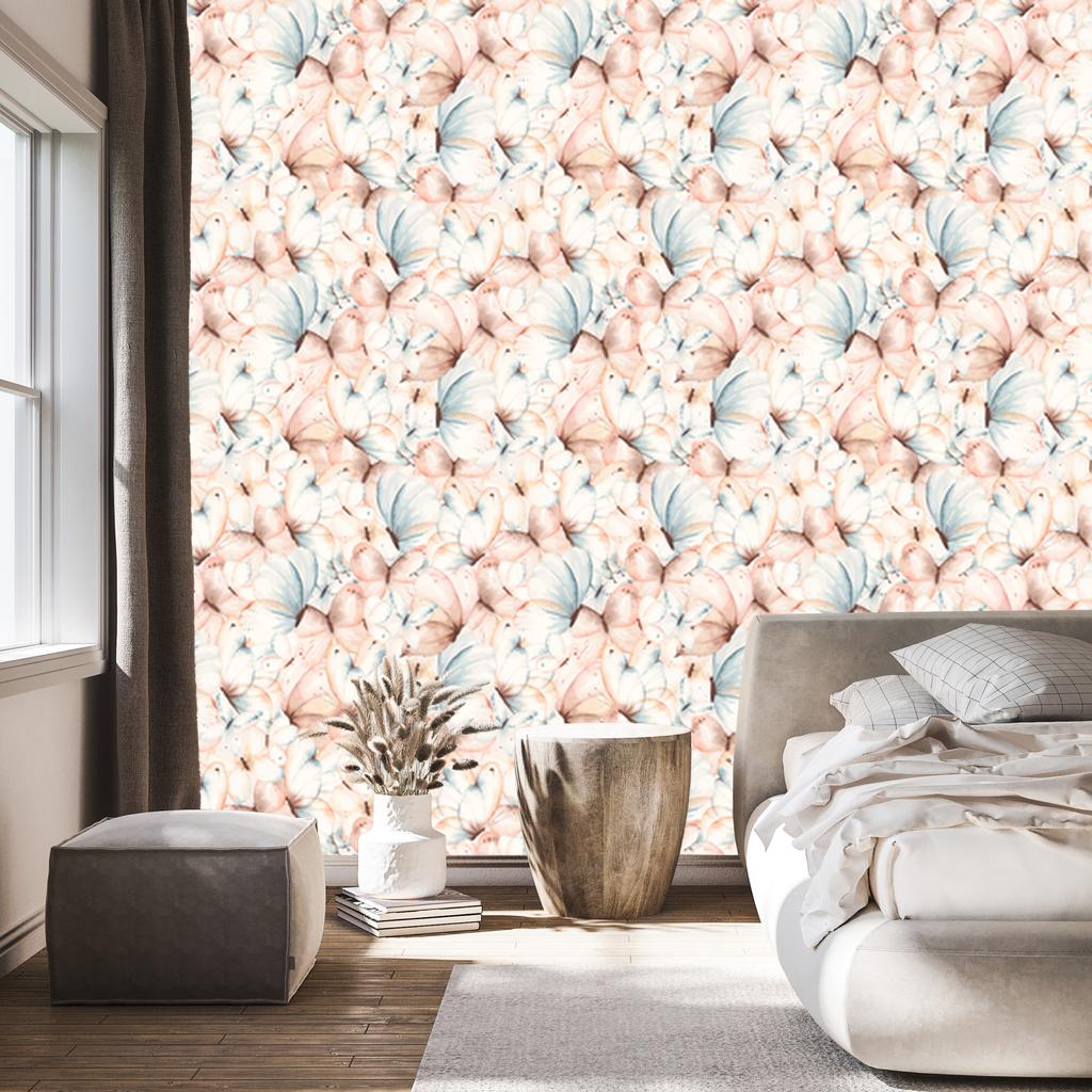 Wallpaper Wall and Pastel Butterflies for Living Room and Bedroom 50x1000
