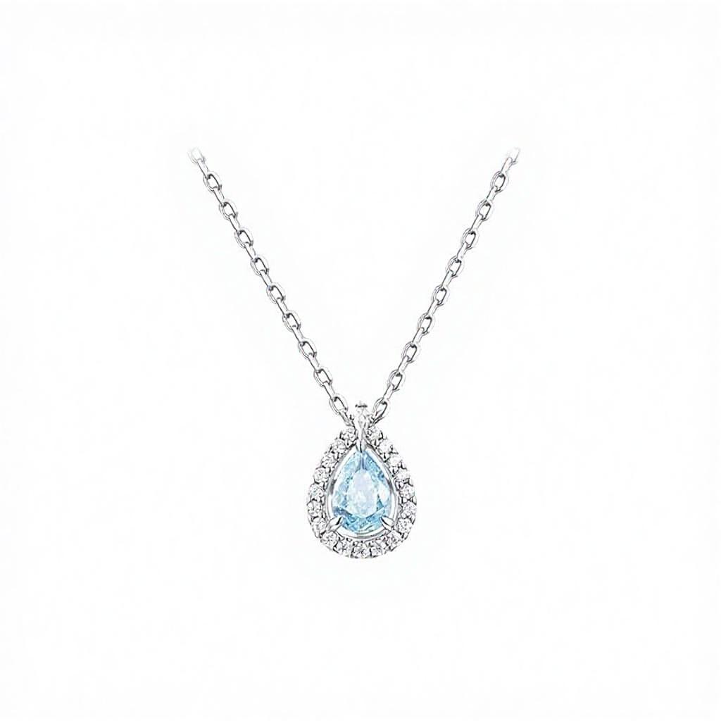 S925 Sterling Silver Zircon Blue Tear Necklace Women's Oval Water Drop Collarbone Chain Pendant Light Luxury Niche Design Gift