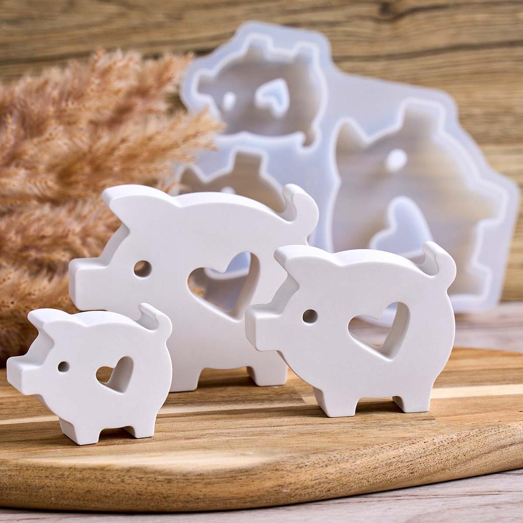 Силиконовая форма для милого кулона в виде свинки с 3 отверстиями, сделай сам, S/M/L, животное, свинка, формы для гипса для ароматерапии, изготовление поделок из смолы, принадлежности для домашнего декора
