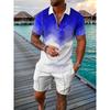 2025 summer men's 3D digital printing short-sleeved polo fashion sports and leisure suit foreign trade men's solid color