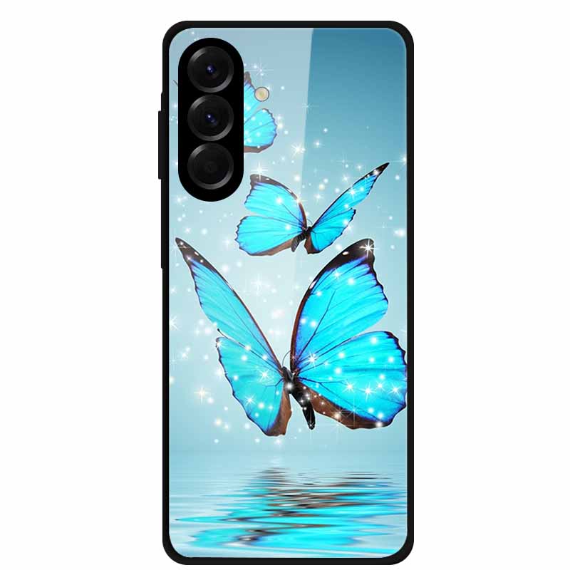 Закаленное Стекло Чехол для Телефона для Samsung Galaxy S24 FE Чехол Жесткая Поликарбонатная Задняя Крышка Оболочка для Galaxy S24FE S 24 FE 5G Жесткие Чехлы Цветок