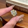 Маленькое Цветочное Кольцо с Желтым Алмазом Роскошное и Высококлассное Ощущение Открытое Кольцо на Указательный Палец Простой Стиль Светской Львицы Ювелирные Аксессуары