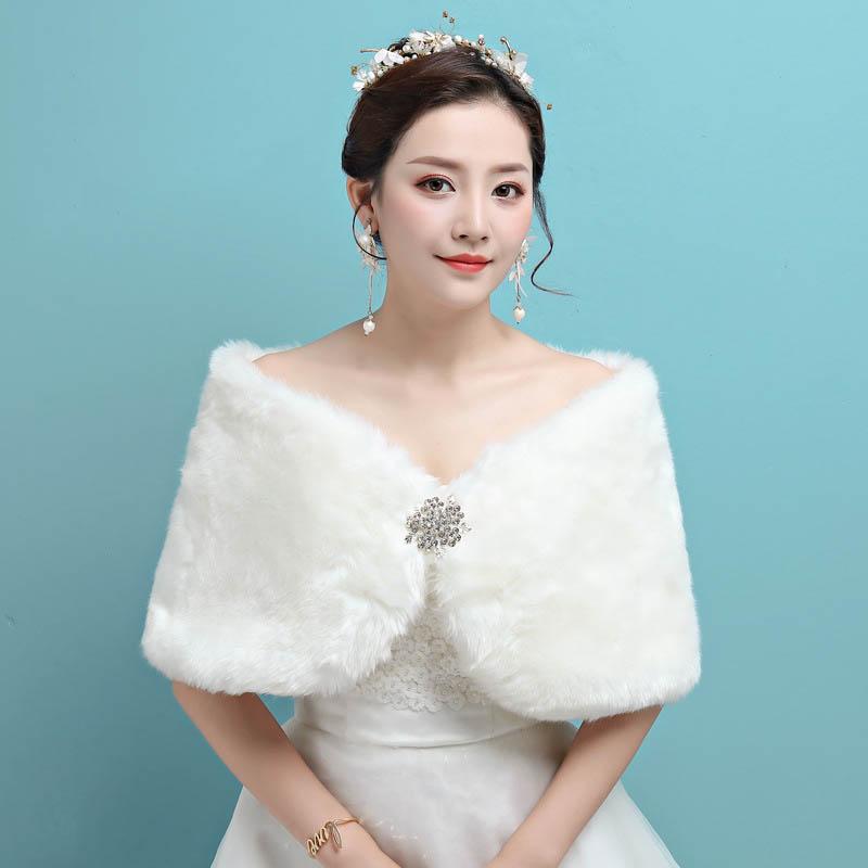 Свадебное вечернее платье с запахом из искусственного меха, болеро, накидка, свадебная шаль