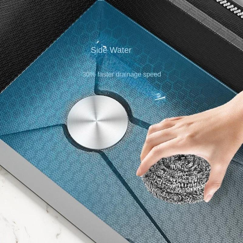 304 Stainless Steel Kitchen Sink with Double Waterfall Faucet Single Slot Integrated Digital Display Soap Dispenser Cup Washer