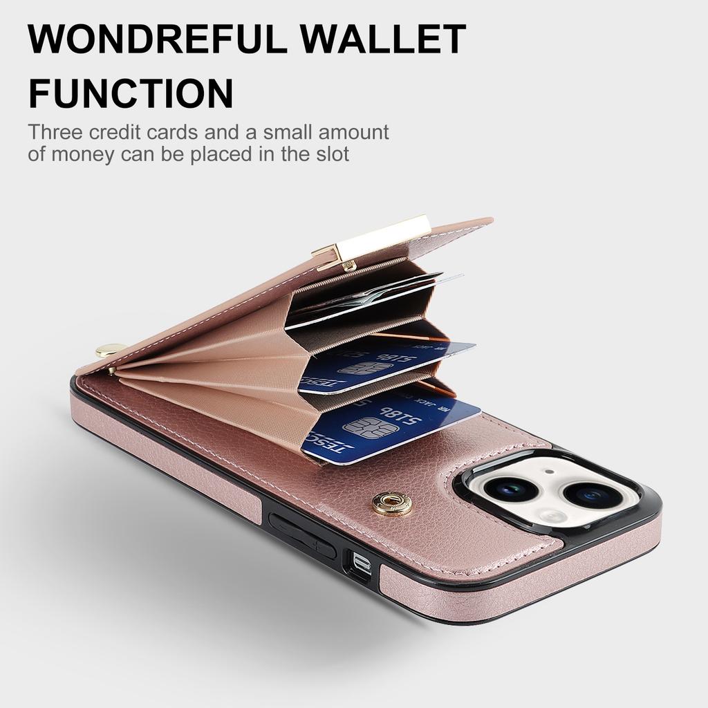 For iPhone 15 Plus Anti-Shock Case TPU+PU Leather+Metal Phone Cover with Card Holder