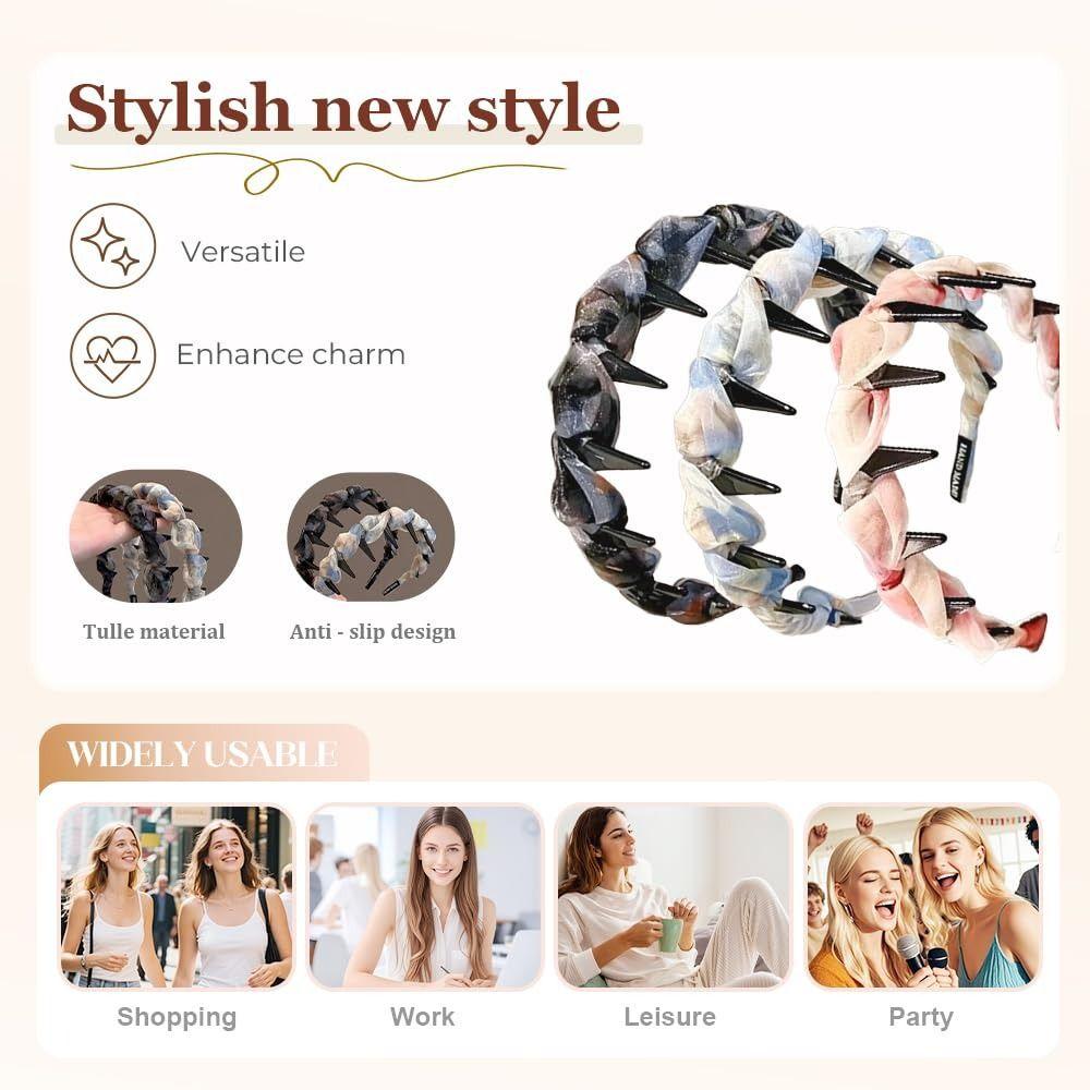 Pleated Hairband U Shape High Cranium Headband Elegant Hair Comb for Women Girls