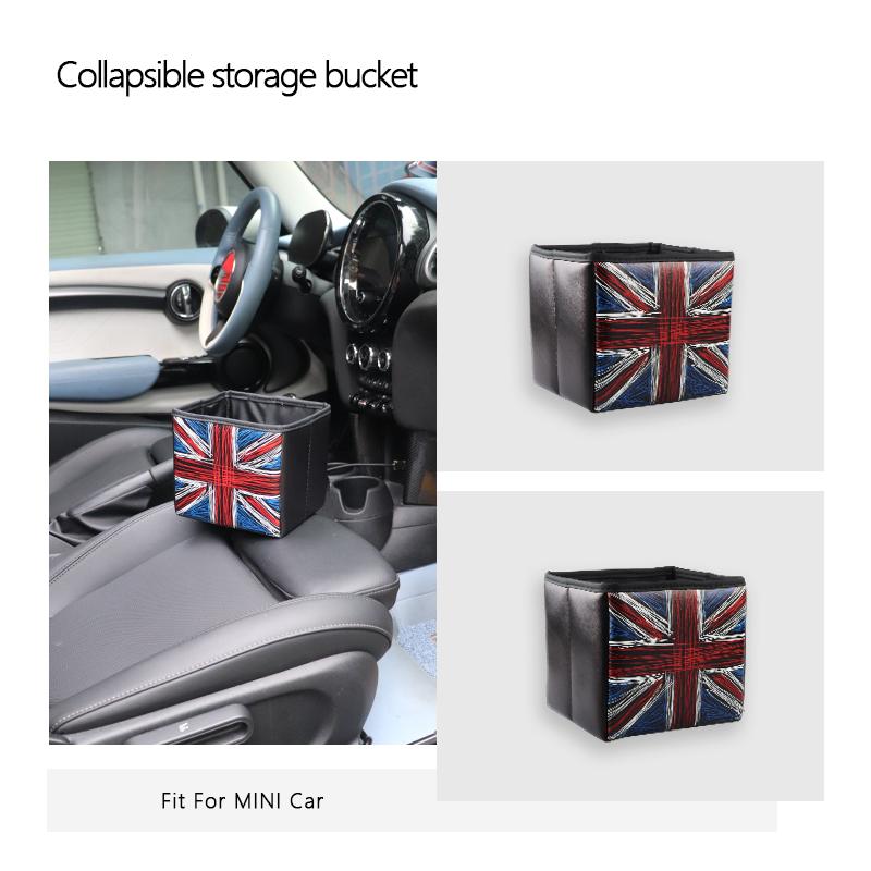 1PC Color Leather Car Trash Can Organizer Interior Rubbish Holder For Mini All Models Foldable Storage Box Car Accessories
