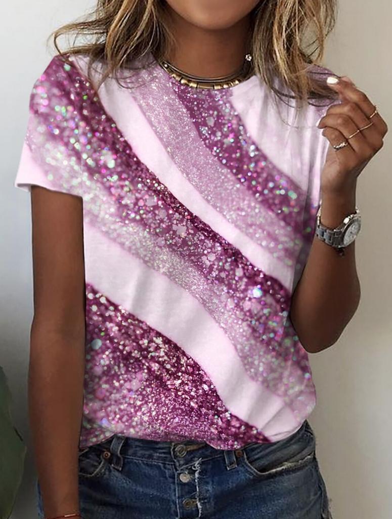 Summer Women's T Shirt Flower Texture 3D Print Floral Graphics Tees Casual Short Sleeve Tops Fashion O-Neck T-Shirt for Women