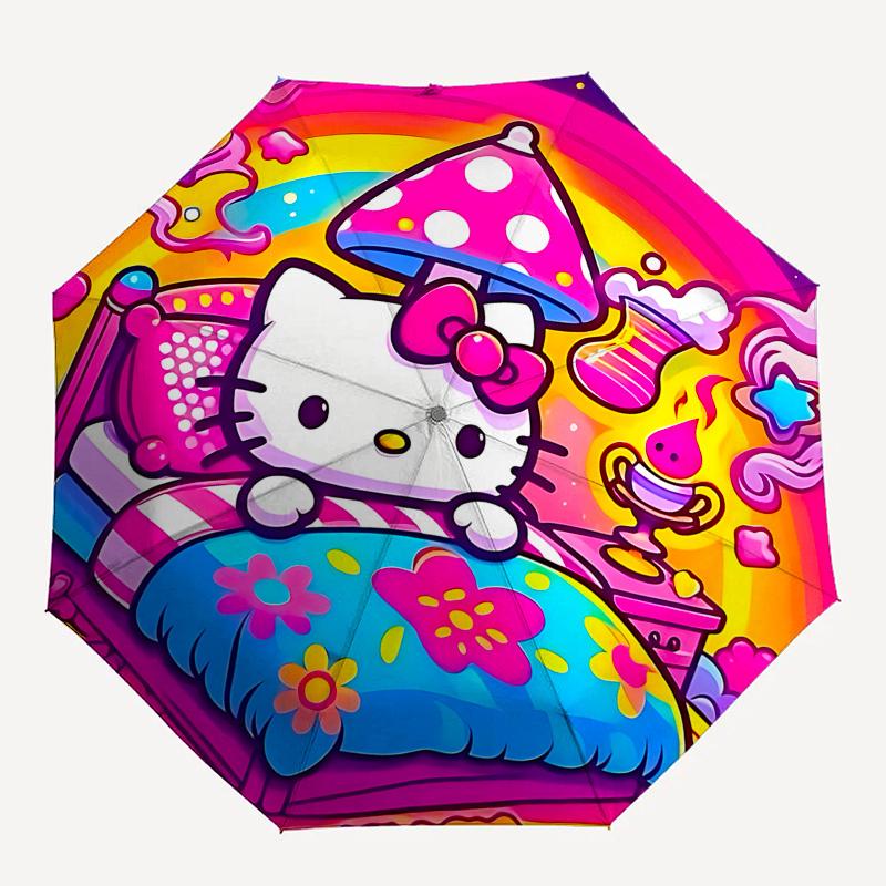 1pc Hello Kitty Mushroom Automatic Opening/Closing Umbrella - Portable Three-Fold Design, 8-Bone Iron Frame Outdoor Umbrella, Perfect Gift for Fans, T