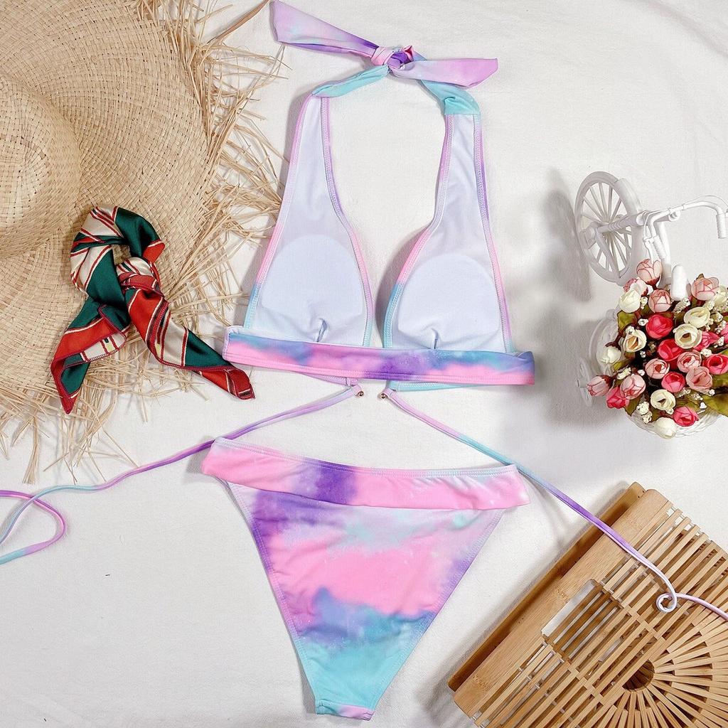 Womens Swimwear Bikini Push Up Swimsuit Female High Waisted Bikini Set Tie Dye Swimming Suits Beachwear Bathing Suit
