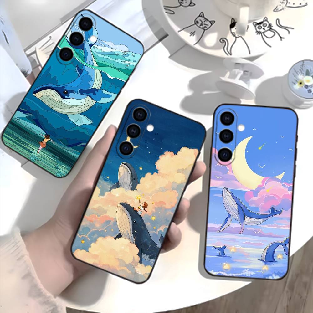 Чехол для телефона Whale Fall-Art для Samsung Galaxy A73, A21s, A22, A31, A52, A53, A71, A41, Мягкий черный корпус