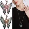 Women Angel Wing Pendant Necklace Alloy Couple Rhinestone Sweater Chain Gift