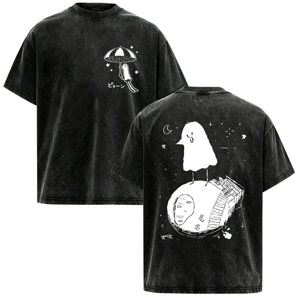 Vintage Washed Anime Goodnight Punpun Oyasumi Print T Shirt Men Women Clothing O-Neck Fashion T-shirt Casual Cotton Tops Tshirts