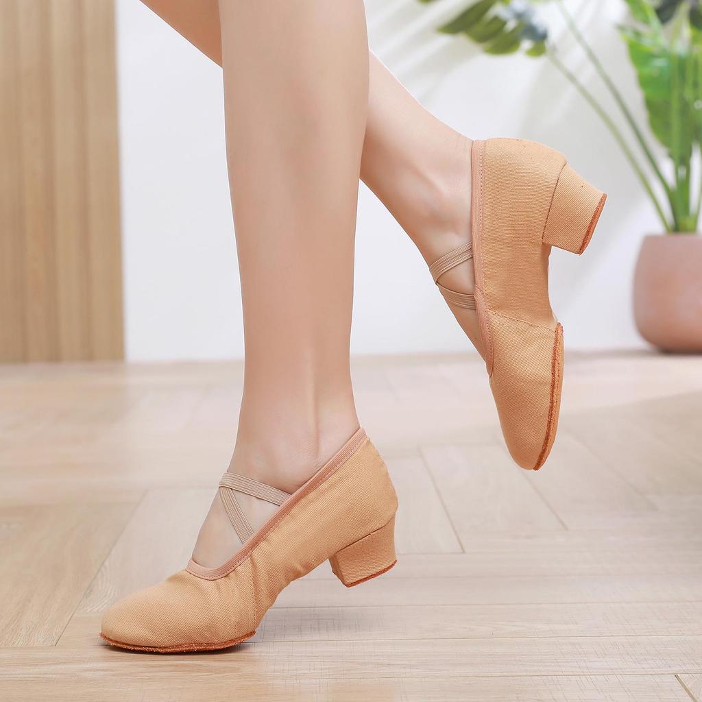 Женские танцевальные туфли без шнурков на каблуке - Мягкая подошва для балета, йоги, танца живота, для взрослых, для преподавателей и практики.