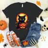 (Премиум-футболка)Хэллоуин Кот Тыква Принт Футболка Крутая Летняя Повседневная Футболка