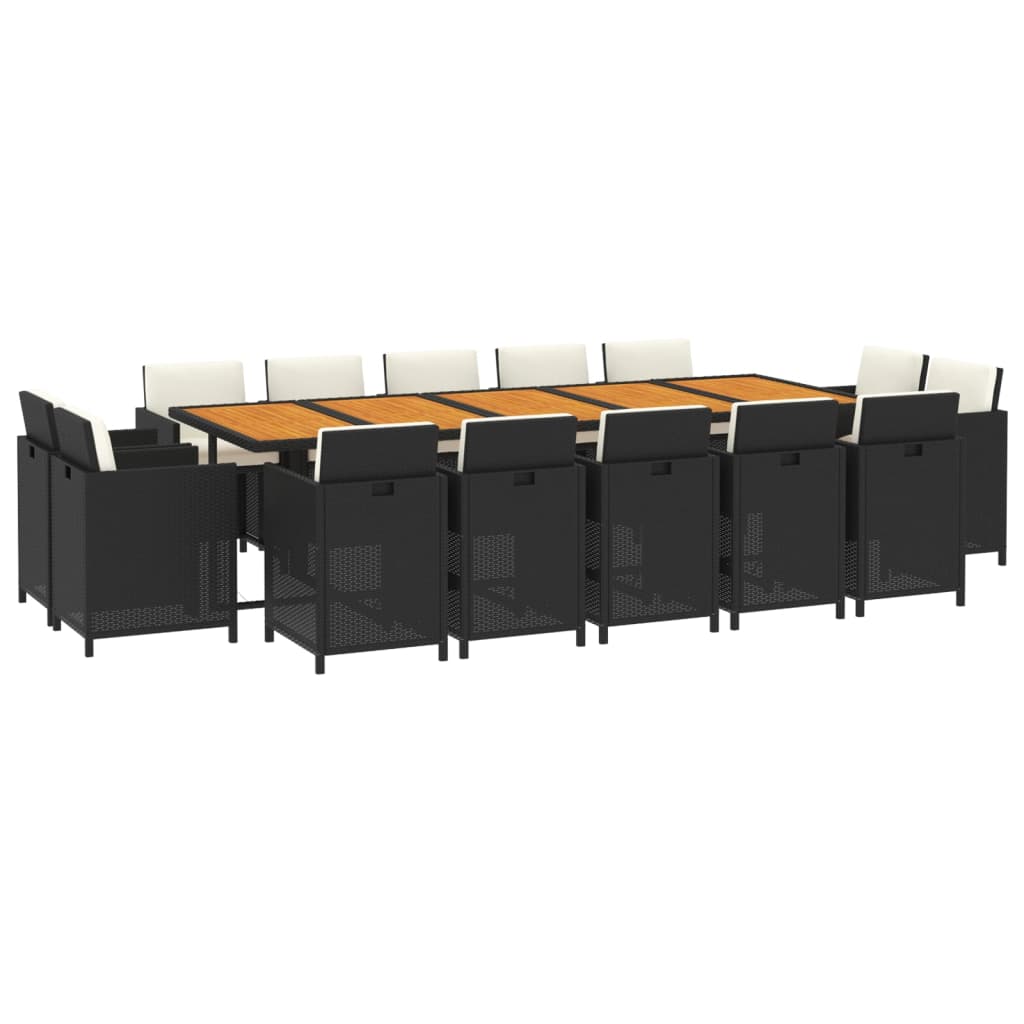 15 piece Garden Dining Set with Cushions Poly Rattan Black