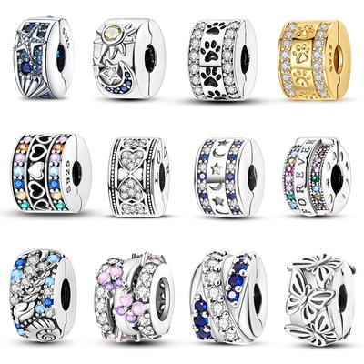 925 Silver Paw Print Charms Beads for 3mm Bracelet DIY Jewelry Gifts Women Pave Clip Charms