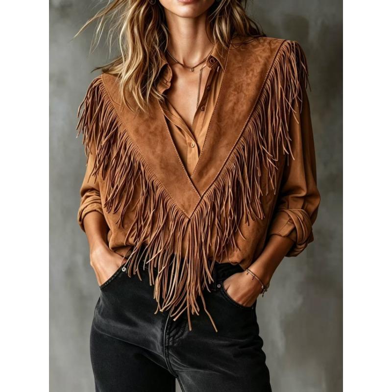 Women Vintage Suede Fringe V Neck Sleeveless Casual Vest