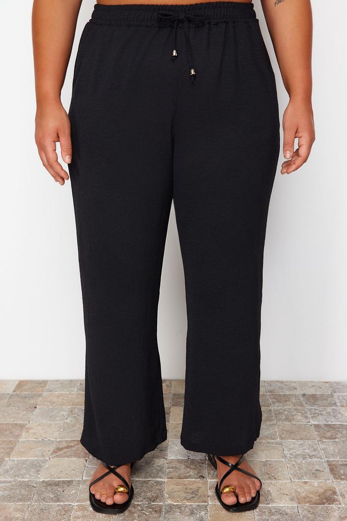 Women's Style Plus Size Pants Black Lace Waist Woven Plus Size Trousers