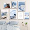 Санторини Дельфин Синий Морской Пейзаж Путешествия Цитаты Стена Искусства Холст Картины Плакаты на Скандинавскую тему и принты Настенные Панно Декор Гостиной